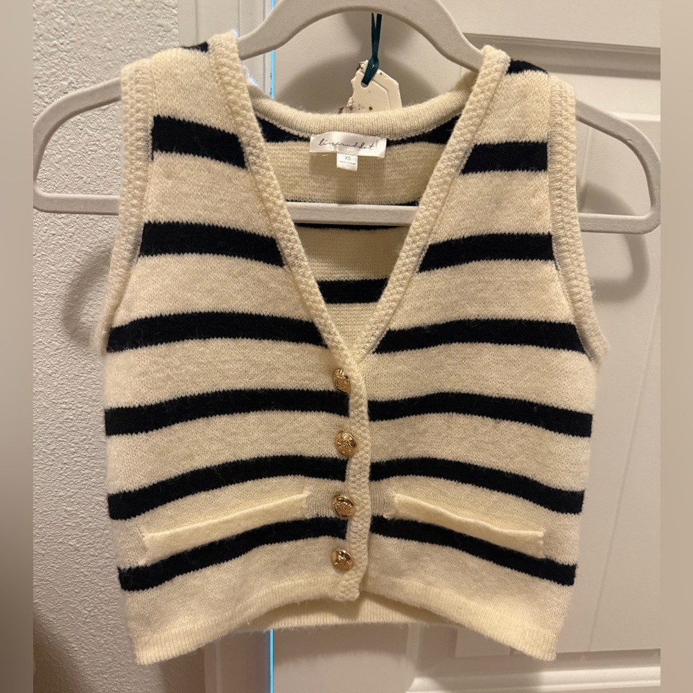 Black and Cream V-Neck Sweater Vest